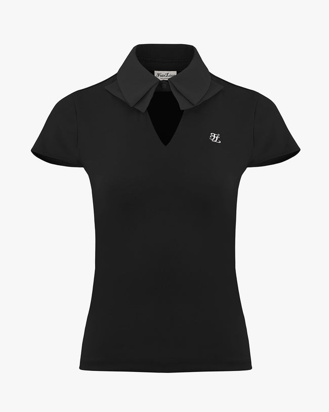 Collar Point Cap Cuff Sleeve T-Shirt - Black