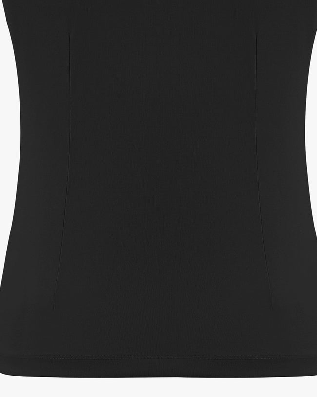 Collar Point Cap Cuff Sleeve T-Shirt - Black