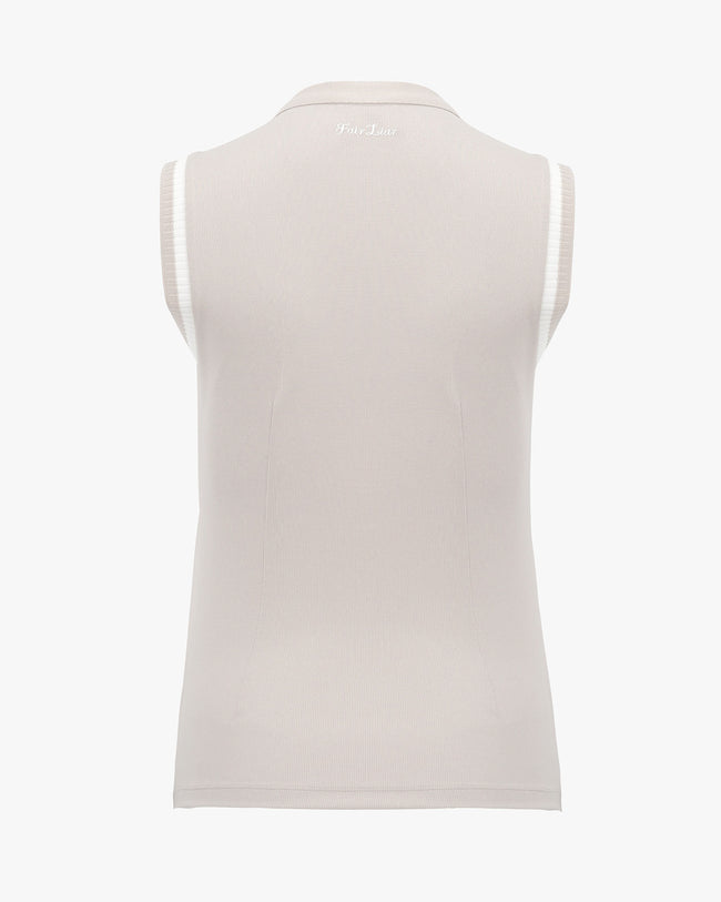 Knitted ribbon point sleeveless top - Beige