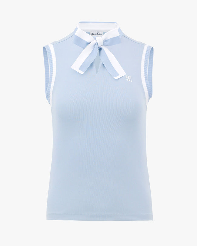 Knitted ribbon point sleeveless top - Blue