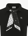 V- Neck Scarf Set Shirt - Black