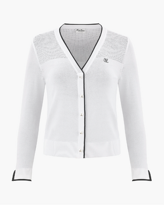 V Neck color scheme line cardigan (White)
