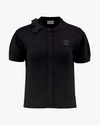 Round ribbon short sleeve cardigan - Black