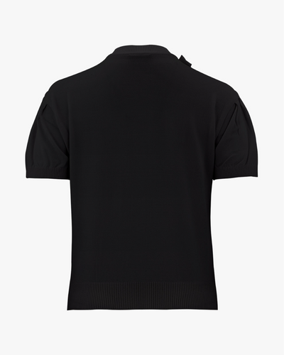 Round ribbon short sleeve cardigan - Black