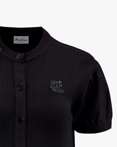 Round ribbon short sleeve cardigan - Black