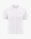 Round ribbon short sleeve cardigan - White