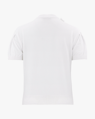 Round ribbon short sleeve cardigan - White