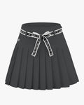 High waist ribbon set pleated skirt - Grey