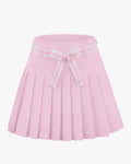 High waist ribbon set pleated skirt - Pink