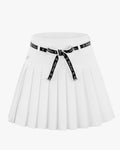 High waist ribbon set pleated skirt - White