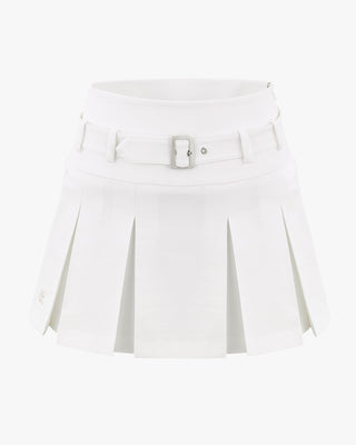 Belt pleated skirt (White)