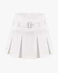 Belt pleated skirt - White