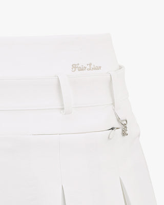 Belt pleated skirt (White)
