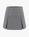 High waist button decorated pleated skirt - Checkered