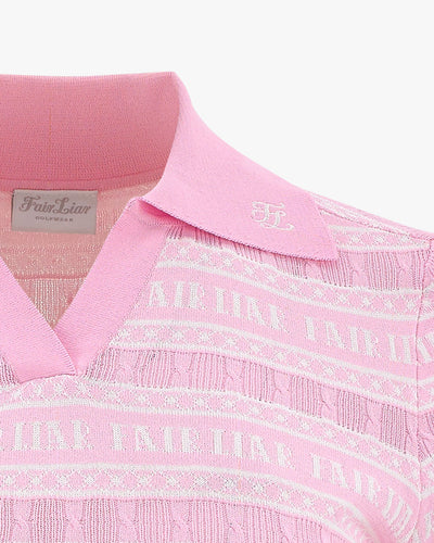 Jacquard short -sleeved knit - Pink