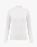Frill ribbed cool T-shirt -White