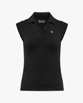 Frill V-neck sleeveless T-shirt - Black