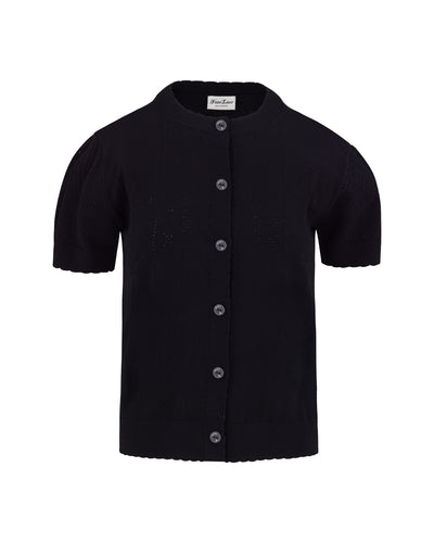 Logo jacquard short sleeve cardigan - Black