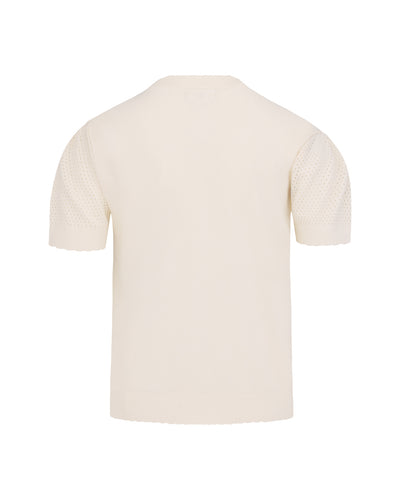 Logo jacquard short sleeve cardigan - Cream