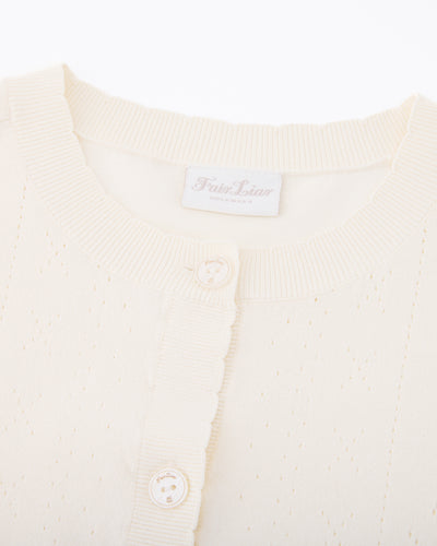 Logo jacquard short sleeve cardigan - Cream