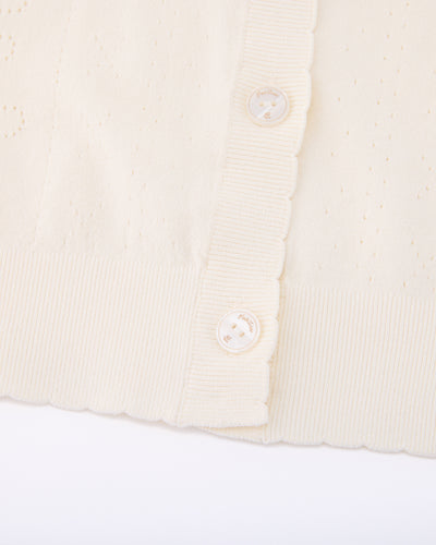 Logo jacquard short sleeve cardigan - Cream