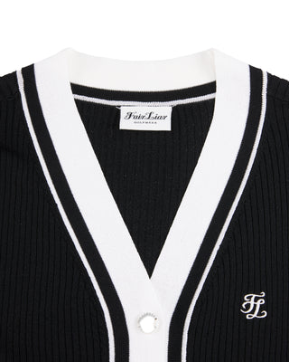 Color Combination Wide Ribbed Cardigan - Black