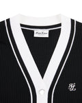 Color combination wide ribbed cardigan - Black