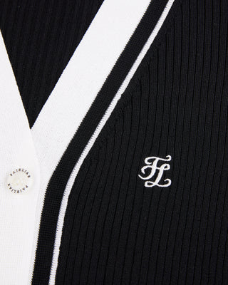 Color Combination Wide Ribbed Cardigan - Black