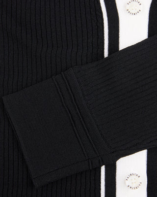 Color Combination Wide Ribbed Cardigan - Black