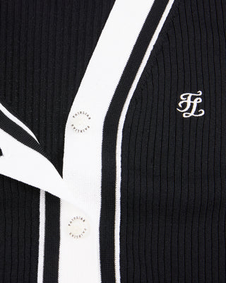 Color Combination Wide Ribbed Cardigan - Black