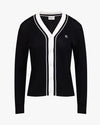 Color combination wide ribbed cardigan - Black