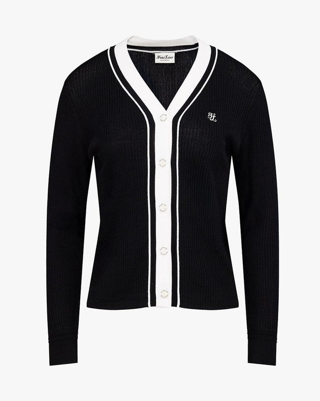 Color combination wide ribbed cardigan - Black