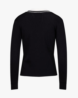 Color Combination Wide Ribbed Cardigan - Black