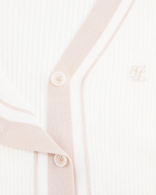 Color Combination Wide Ribbed Cardigan - White