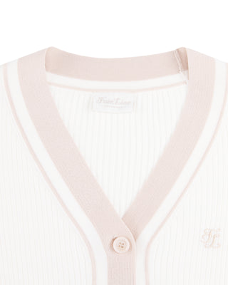 Color Combination Wide Ribbed Cardigan - White