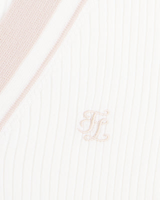 Color Combination Wide Ribbed Cardigan - White