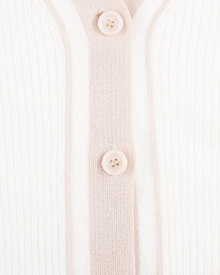 Color Combination Wide Ribbed Cardigan - White