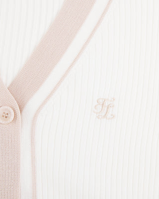 Color Combination Wide Ribbed Cardigan - White