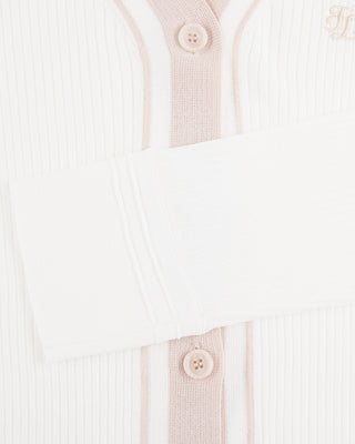 Color Combination Wide Ribbed Cardigan - White