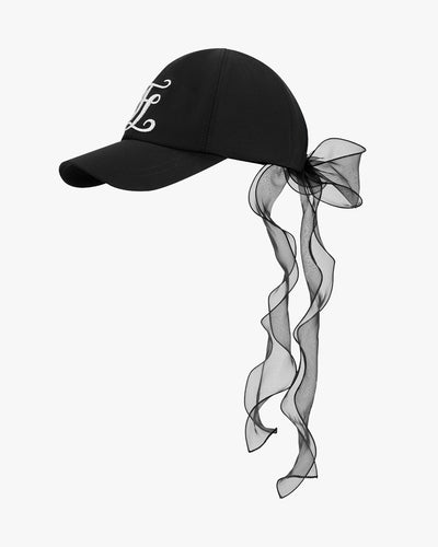 Organza ribbon logo cap - Black