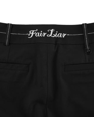 Stitched logo straight fit pants (Black)