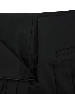 Asymmetrical Ribbon Pleated Skirt - Black