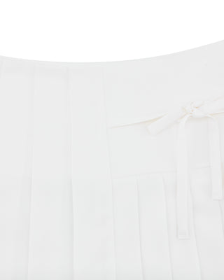Asymmetrical Ribbon Pleated Skirt - White