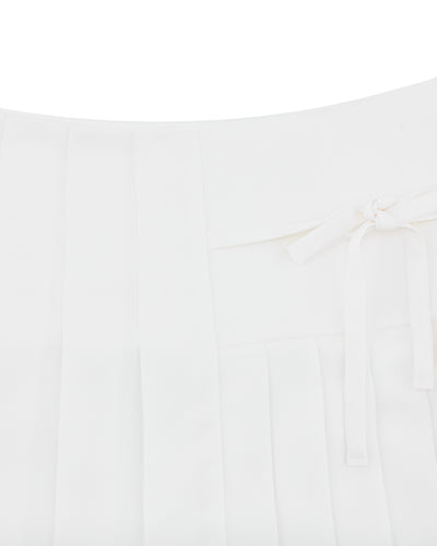 Asymmetrical ribbon pleated skirt - White