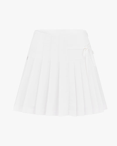 Asymmetrical ribbon pleated skirt - White