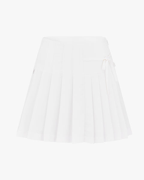 Asymmetrical ribbon pleated skirt - White – Fairliar USA