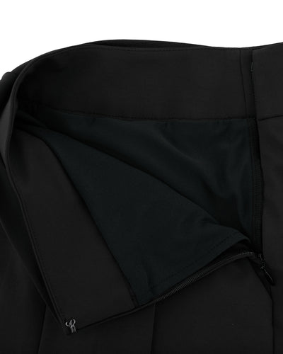 Front ribbon belt wide pleated skirt - Black