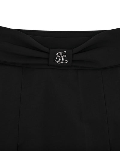 Front ribbon belt wide pleated skirt - Black