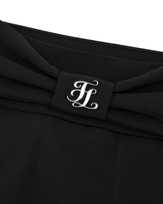 Front Ribbon Belt Wide Pleated Skirt - Black