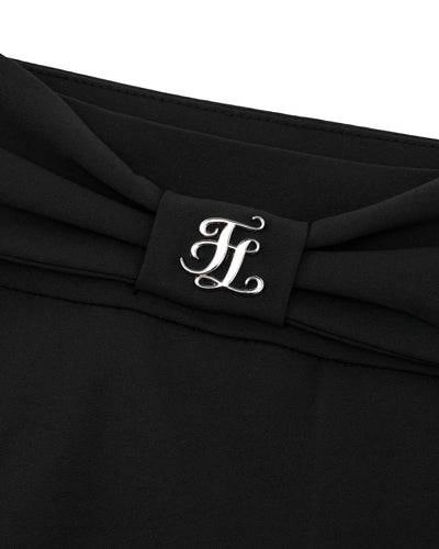Front ribbon belt wide pleated skirt - Black
